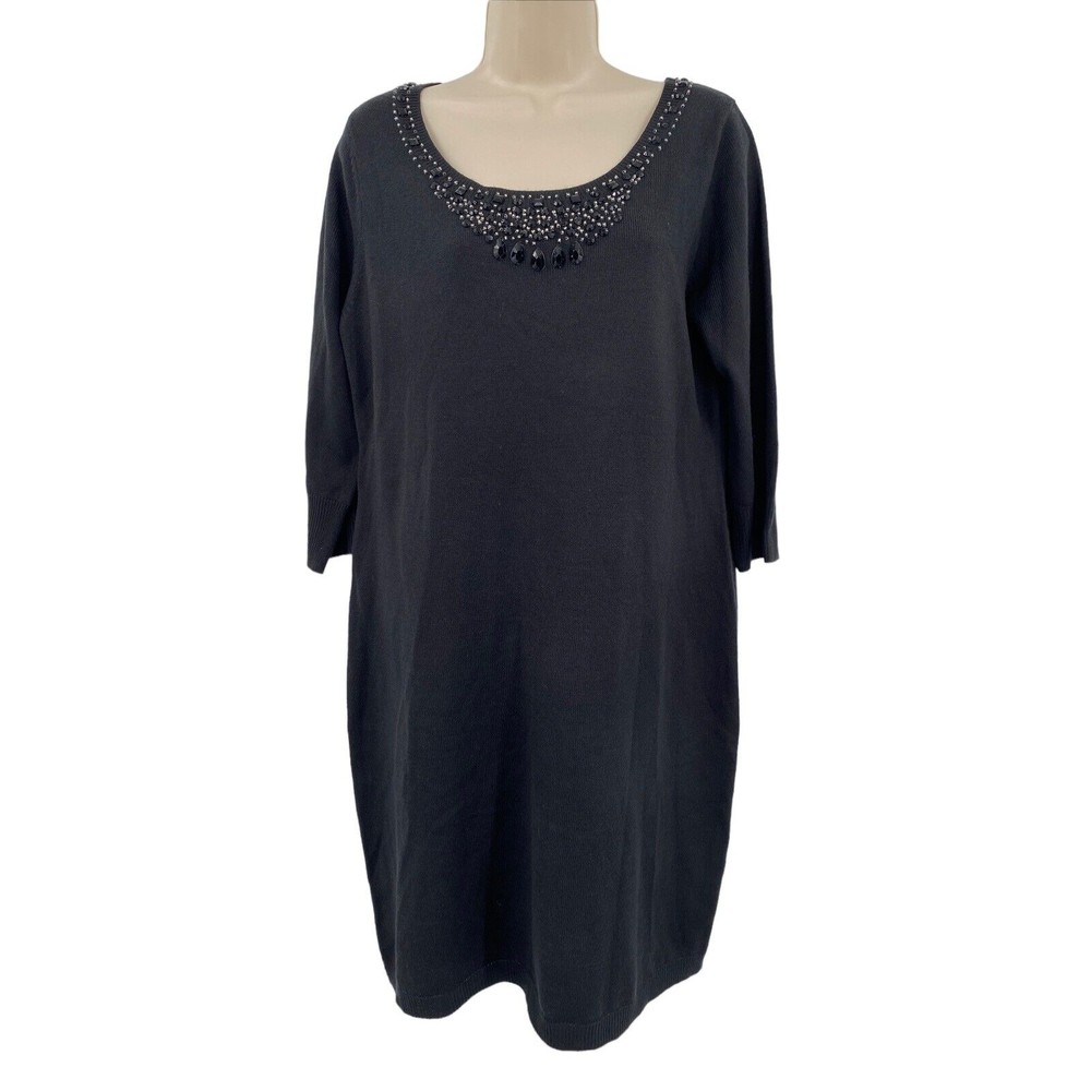 Cato Sweater Dress Size Medium Black Knee Length Embellished Jewel Neck Line